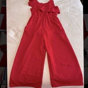 GB - Girls L RED - Ruffle-Sleeve Cropped Jumpsuit